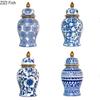 Gold Plated Blue and White Porcelain Ginger Jar with Lids Ceramic General Jars Retro Tea Caddy Floral Vases Desk Decoration