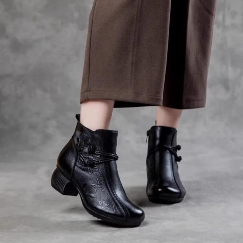 Βαμβακερά παπούτσια φθινόπωρο και χειμώνα κοντές μπότες ρετρό μητέρα μαλακό δέρμα άνετα μεσαία και μεγάλης ηλικίας παπούτσια χορού μεσαίο τακούνι βελούδινο δέρμα γυναικείες μπότες