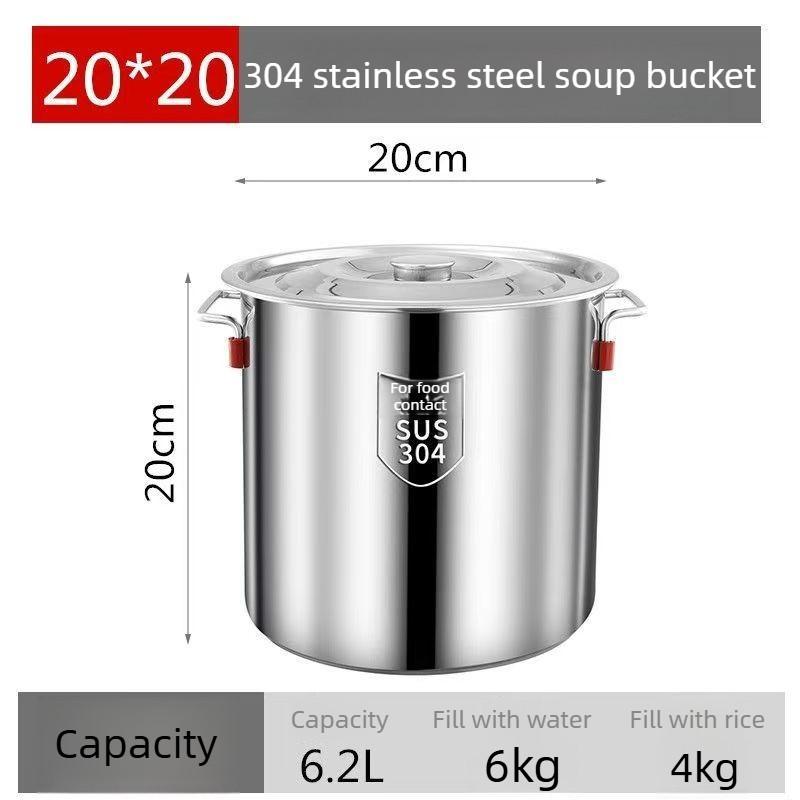 304 Edelstahl Topf Runder Behälter Extra Dick Haushalts Suppentopf Große Kapazität Schmortopf Wasserspeicherbehälter Stainless Pot 20x20cm 5L gray