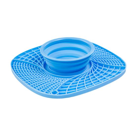 Pet Slow Feeder Mat Collapsible Silicone Dog Food Bowl with Lick Mat Slow Feeding Puzzle Bowl for Dogs And Cats синий