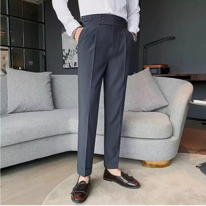 Men Pants Classic Men's Office Trousers Slim Fit High Waist Vintage Pockets for Formal Business Style Elegant Formal Pants