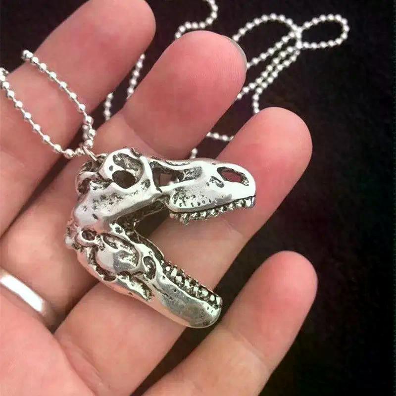 1 Piece Tyrannosaurus Rex Cyberpunk Goth Animal Teeth Skeleton Cranium Gothic Jewelry Dinosaur Skull Pendant Long Necklace