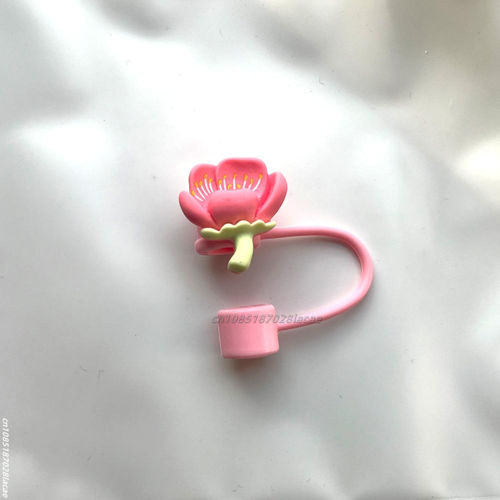 Cherry Flower Silicone Straw Cover For Stanley Cup Cute Silicone Flower Shape Drinking Dust Cap Straw Tips Cover Cup Accessories