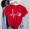 Frauen T Shirt Mode Hund Herzschlag Druck T-shirt Lustige 90er Jahre Druck T T-shirt Frauen T-shirt für Weibliche rote Hemd Kleidung Tops
