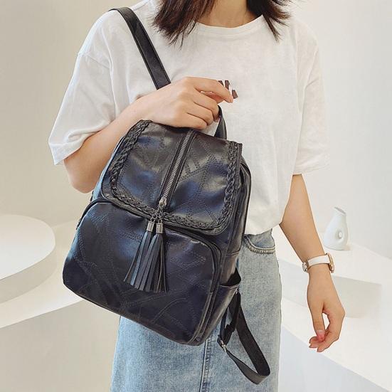 Unisex Retro Backpack Faux Leather Waterproof Schoolbag Anti-Theft Multi-Pocket Backpack for Street Travel College Students