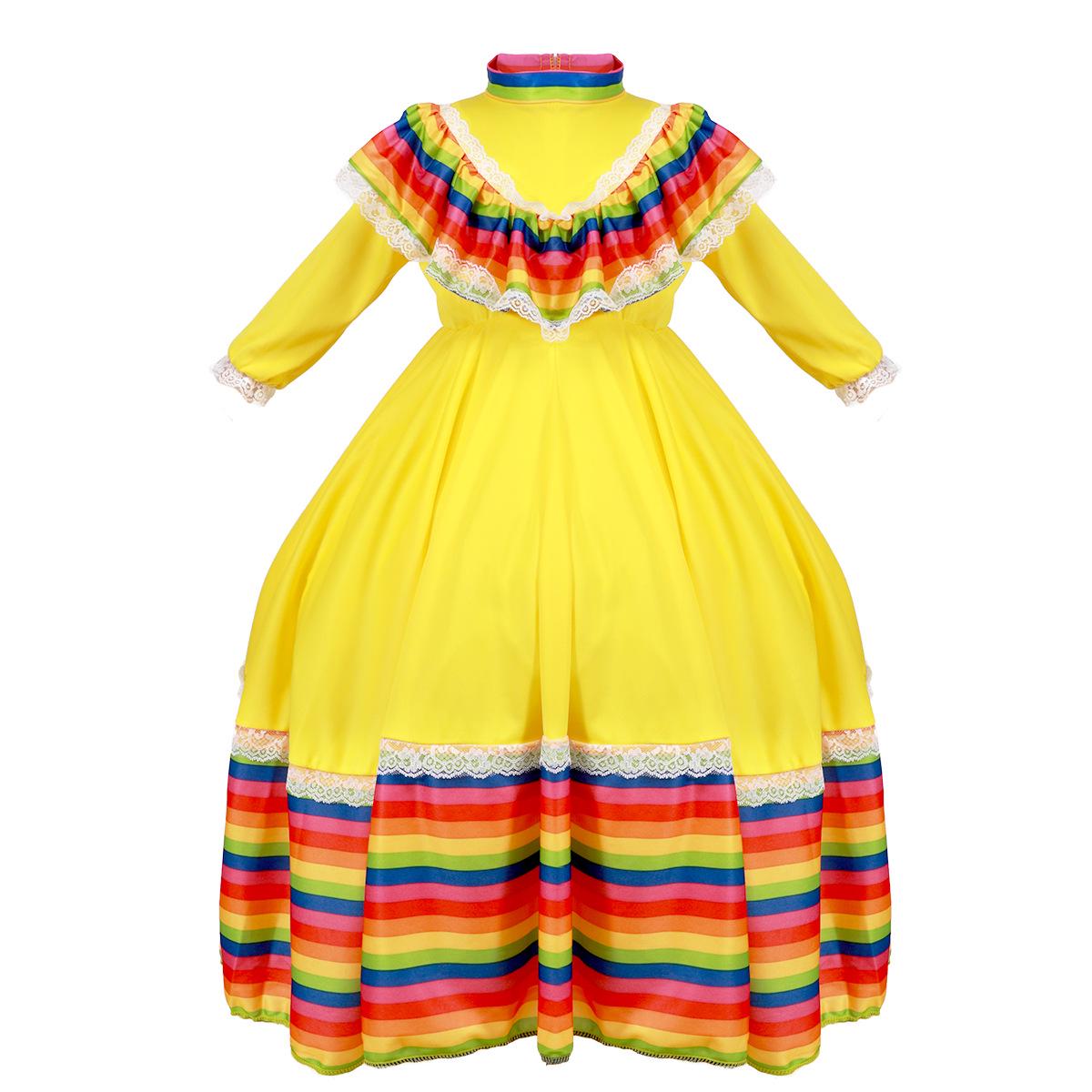 Traditional Mexican Maxi Dress for Girls – Ethnic Dance Party Costume S жёлтый