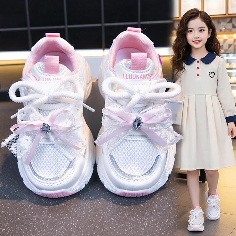 Cute Sneakers for girls2026New Spring/Summer Mesh Pearl Chinese Style Bowknot Dad Shoes Running Shoes