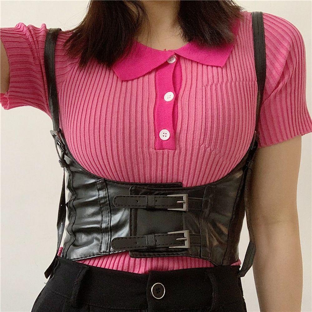 Slimming Body Lolita Belts Extra Wide Waistband Elastic Waist Strap PU Leather Cummerbund