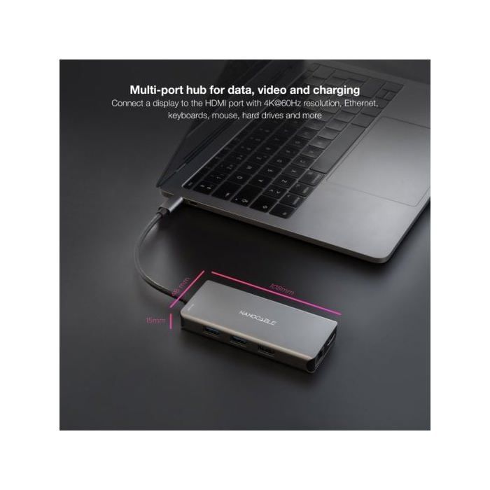 Hub USB-C - Nanofil - 16.10.1009 - 4K Ultra HD - 100W - Aluminium Gris