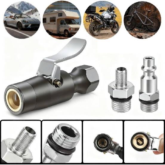 Air Chuck, No Leakage Double Jaws Lock-On Tire Inflator Chuck, Closed Flow Tire Chuck with Clip, Inflator Gauge & Air Compressor Accessories, 1/4"