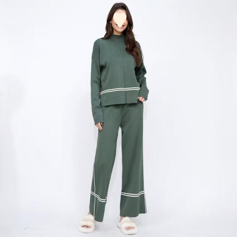 

Европейский и американский женский вязаный комплект-двойка – Повседневная мода свободного кроя для осени и зимы One Size зелёный