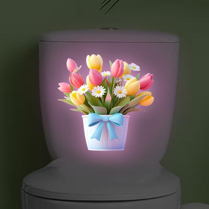 Glow-In-The-Dark Flower Toilet Sticker Luminous Toilet Decal Removable Self-Adhesive Home Decor Stickers For Bedroom Living Room