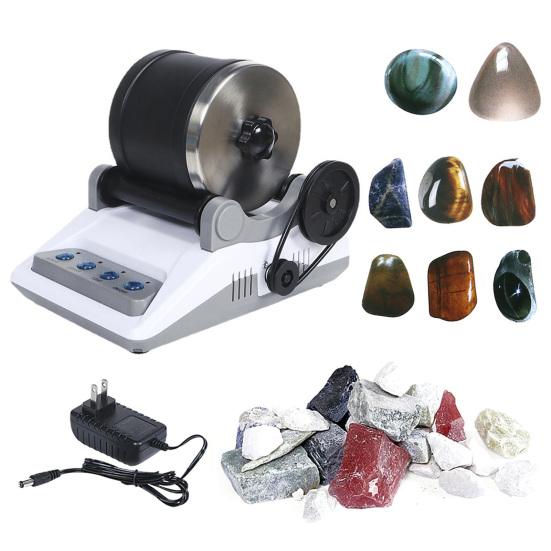 Electric Stone Polisher Kit with Natural Stone Grinding Powder Accessories DIY Kids Detachable Rock Tumbler Machine Toddlers STEM Educational Toy