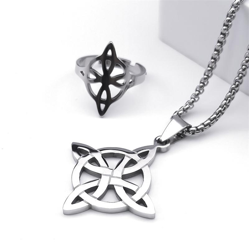

Набор из циркония из нержавеющей стали Ведьма Ирландский кельтский узел Викка Подвеска Ожерелья для женщин мужчин Серьги Браслет Кольцо узел ведьмы