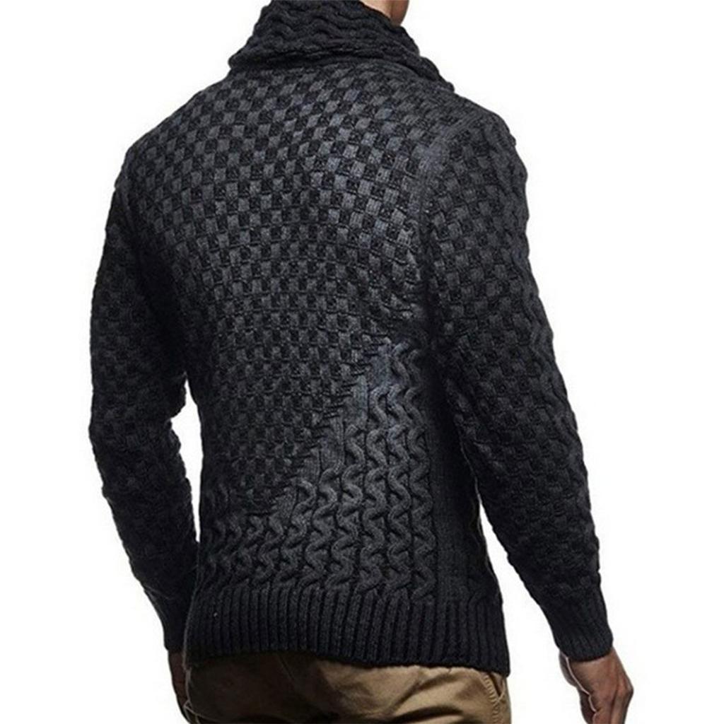 Men's Knitted Pullover Sweater with High Neck Buttoned Collar Textured Pattern Long Sleeve Casual Fit Winter Warm Jumper