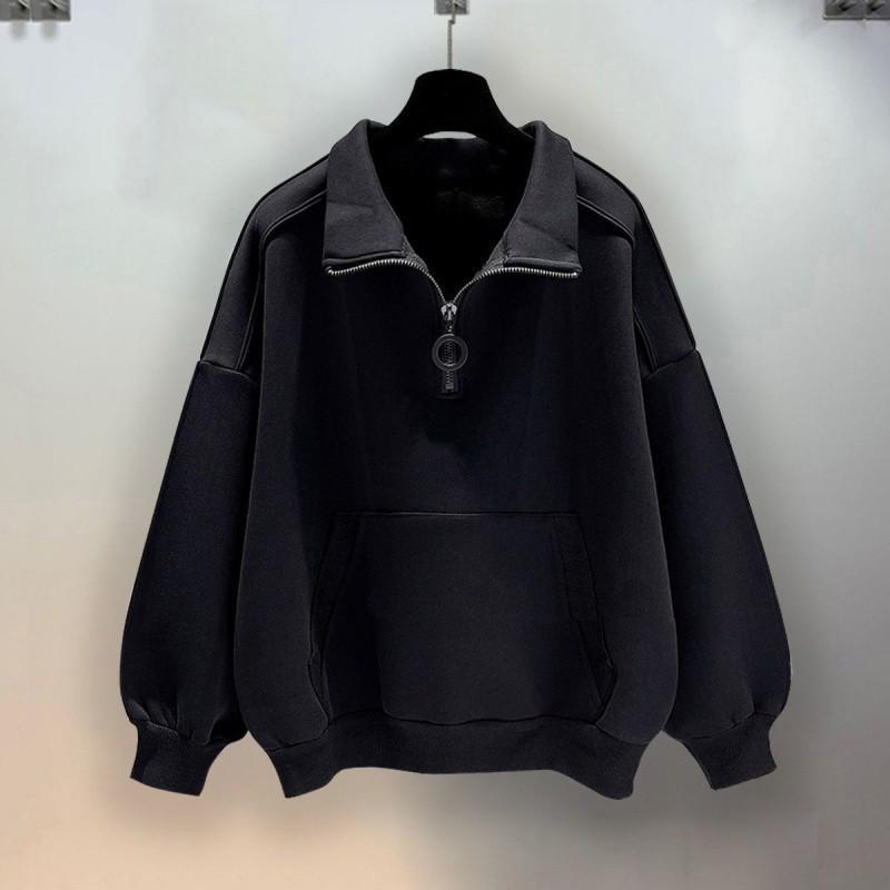 Men's Black Half-Zip Hooded Sweatshirt - American Retro Style, Streetwear for Spring and Autumn