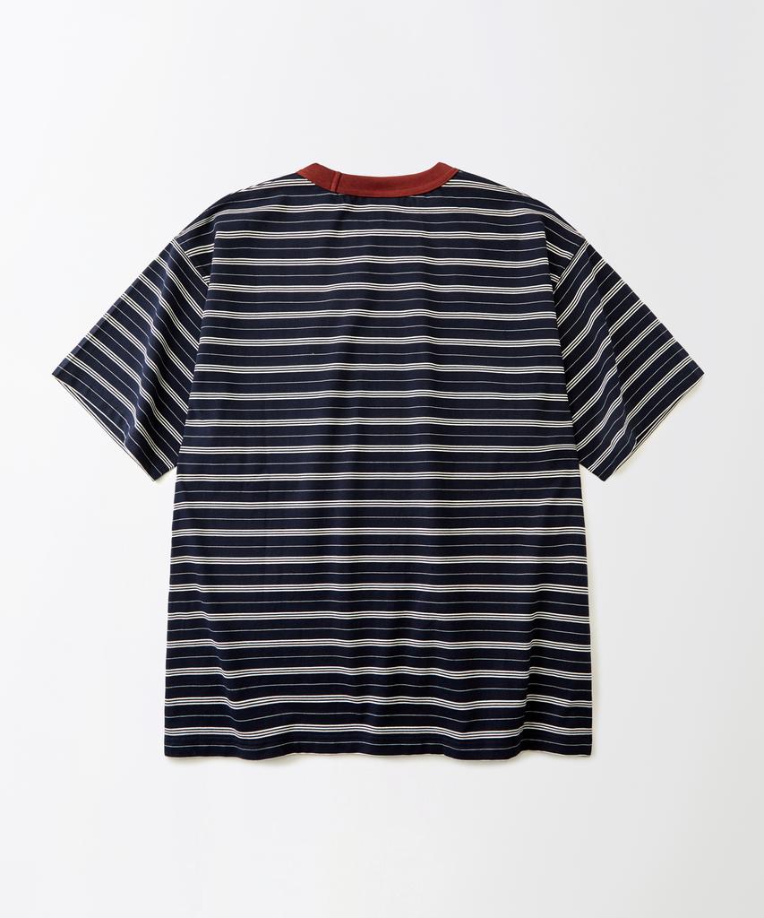 OUTSTANDING Stripe Half Sleeve Tee_Navy/Ivory