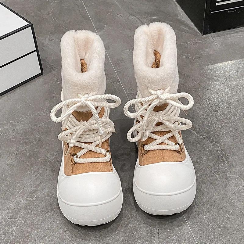 Fashion Fur Platform Women Snow Boots Flats Suede Fashion Casual Shoes Women's Winter Boots 2025 Trend Designer Warm Snow Botas Mujer