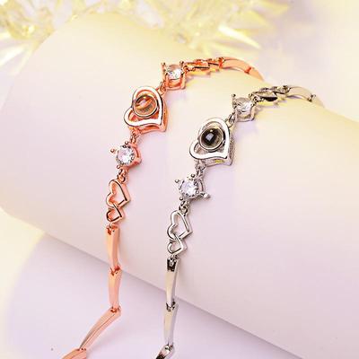 Bracelet en Argent 925 en Forme de Cœur - "Je t'aime" en 100 Langues, Cadeau de Saint-Valentin, Style Douyin.