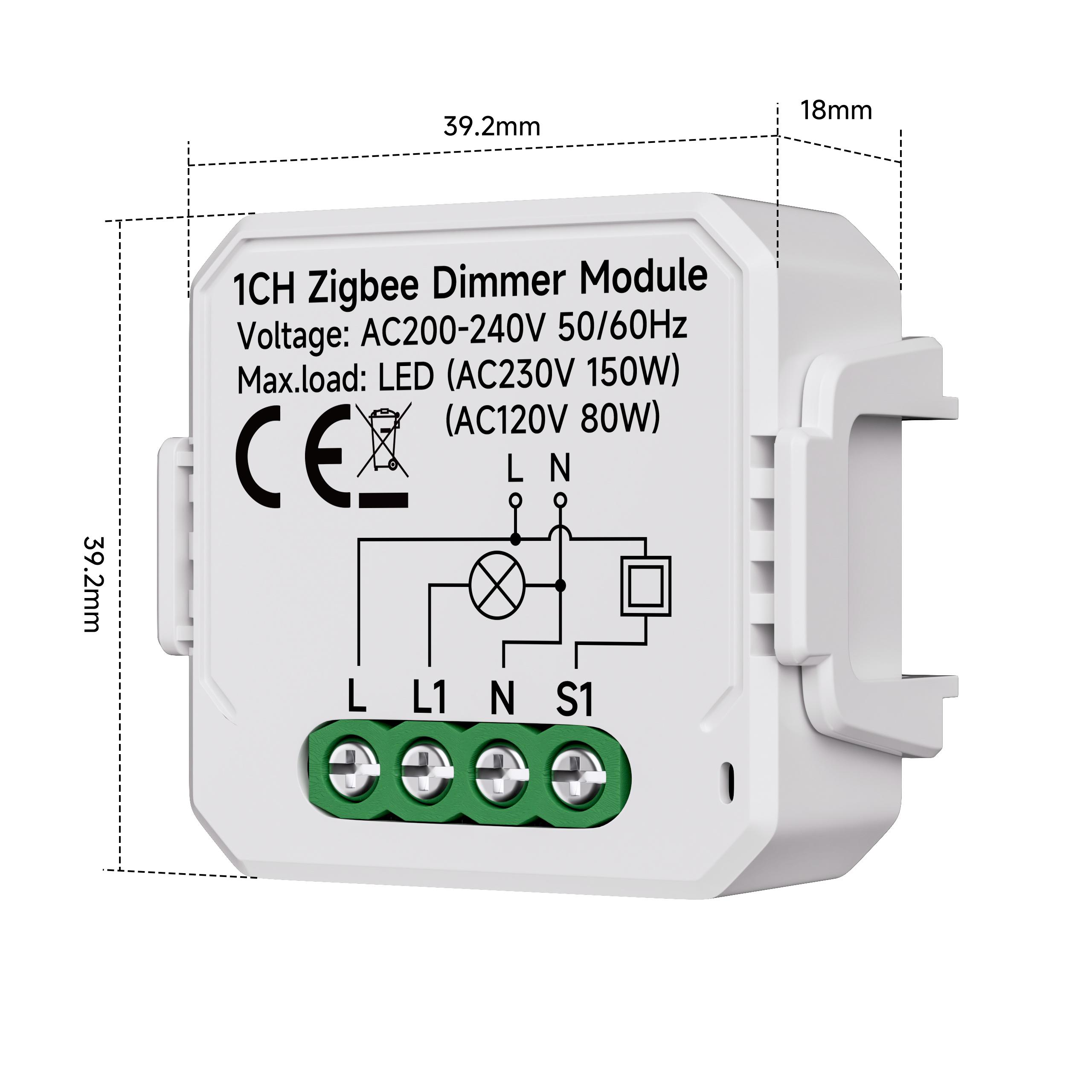 WiFi Zigbee Smart Switch Module, Tuya Smart Dimmer Switch, Remote Control Wall Switch for Smart Home System 39.2*39.2*18mm&Universal Standard белый