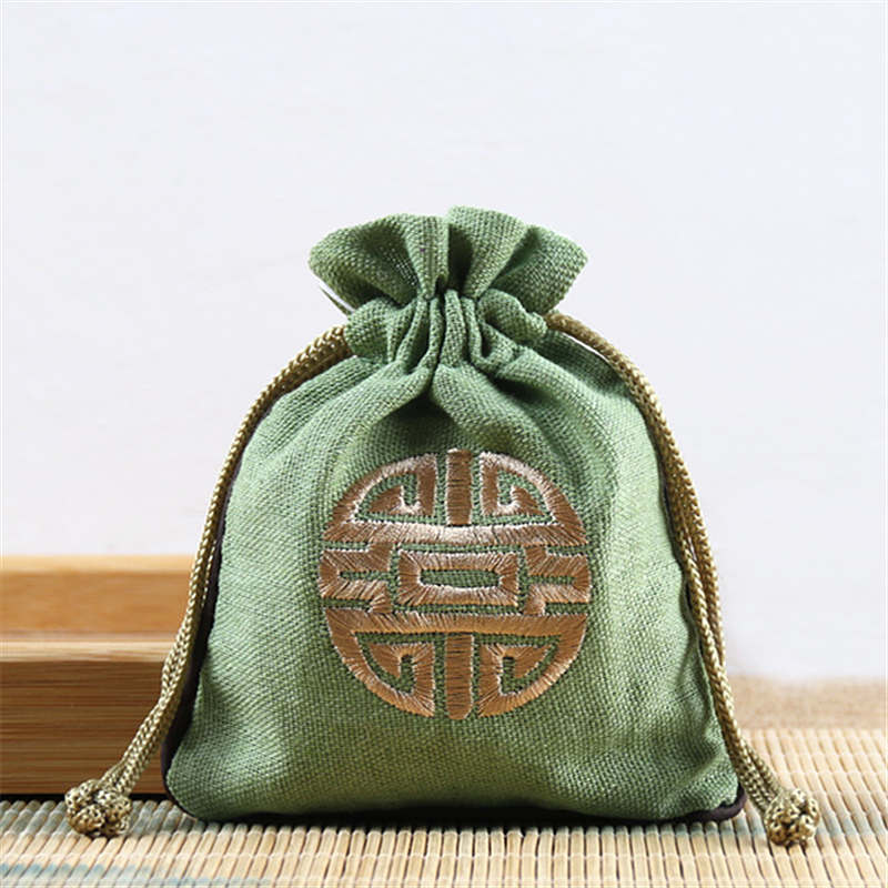 10pcs Chinese Color Linen Cotton Drawstring Bag Small Gift Jewelry Packaging Storage Pocket Reusable Pouch Decoration