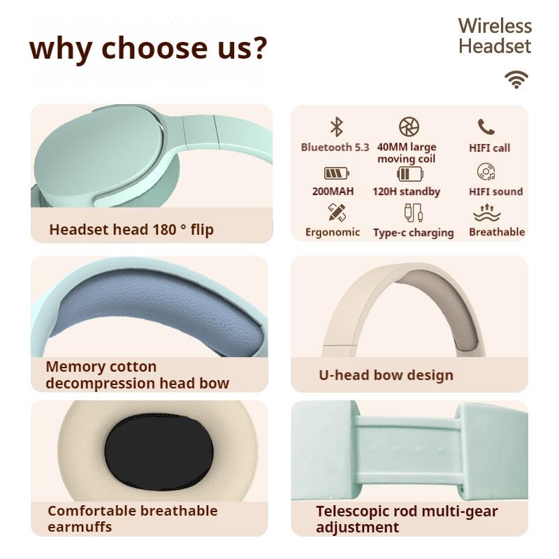 9D Surround Sound Wireless Bluetooth Headphones Over Ear Headsets True Sports Earphones Support TF/AUX Music Player with HD Mic