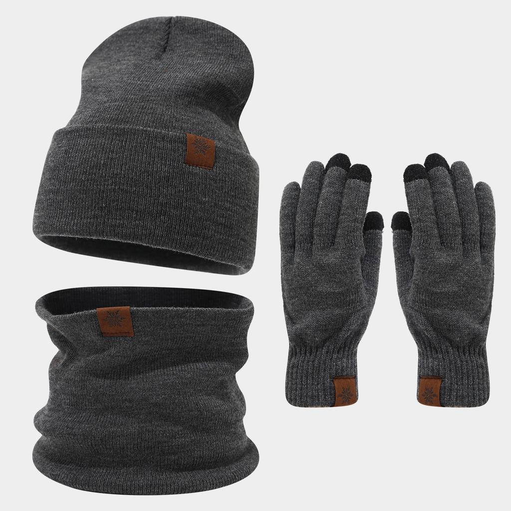 Snowflake Pattern Wool Hat Scarf Gloves Bundle For Cold Weather Fashion