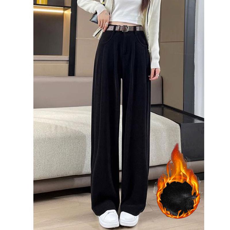 Autumn Winter Lady Snow Warm Pants Classic Fleece High Waist Trousers Women Straight Leg Plush Thermal Casual Pants