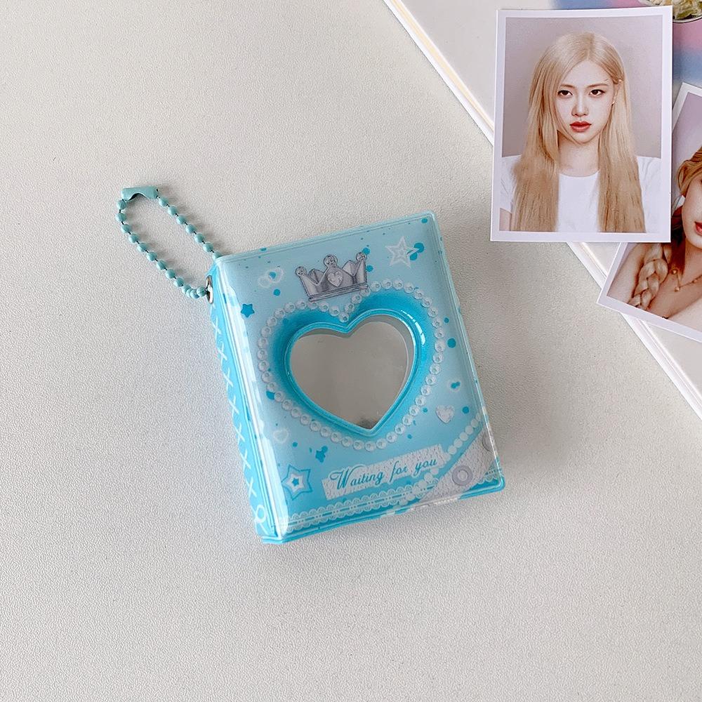 

New 16 Pockets Photo Album Mini Heart Hollow Photo Holder Idol Photocards Holder синий
