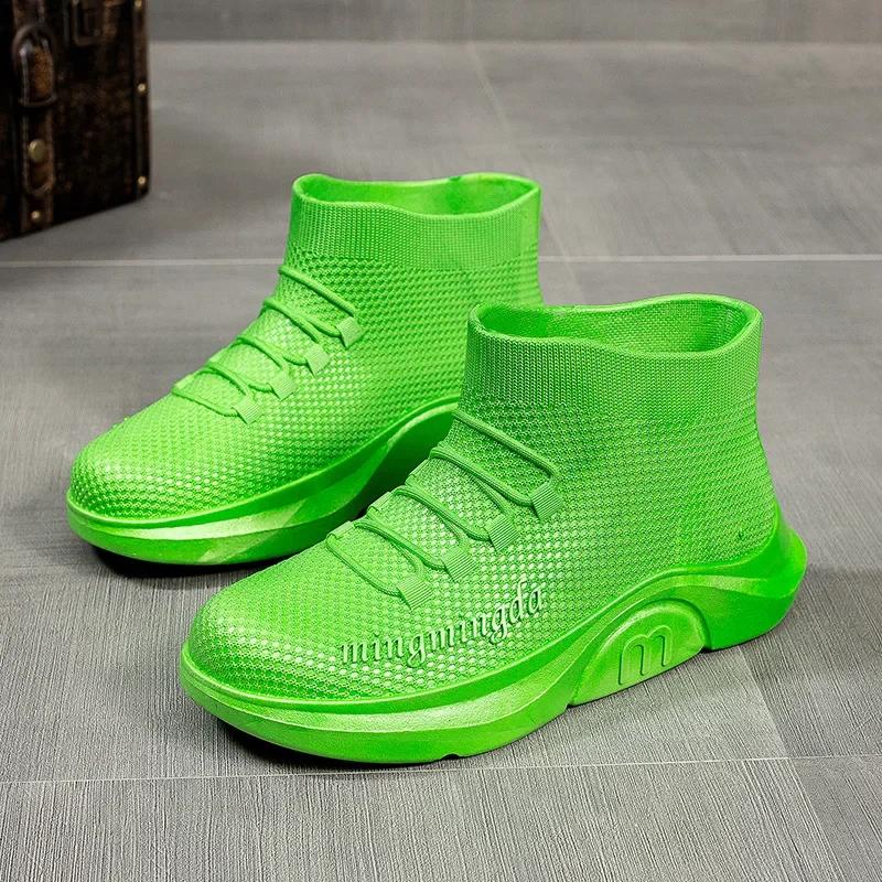 Herrenmode Regenstiefel Knöchel Gummischuhe Wasserdichte Galoschen Ehemann Angeln Arbeitssicherheitsschuhe Küche Isolierte Gummistiefel