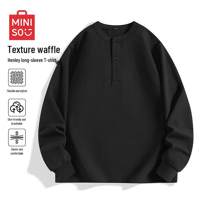 MINISO Men s Waffle Knit Long Sleeve T-shirt XL