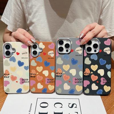 Niedliche Farbe Liebesherzen Druck Stoßfest Weich TPU Schlanke Handyhülle Für iPhone 16 Pro Max 15 Pro 14 13 12 11 Linsenschutz Matte Ledertextur Hülle