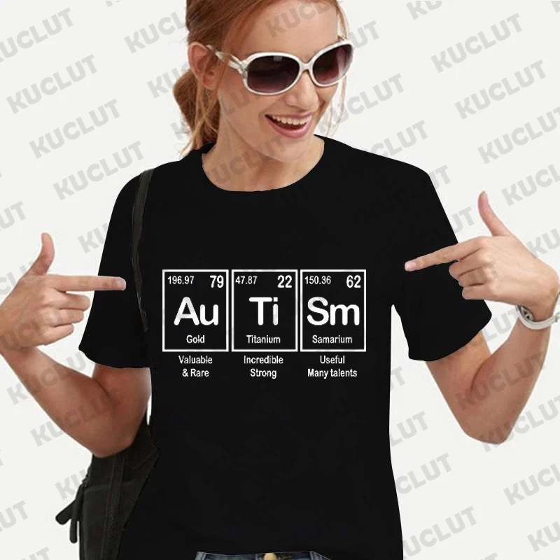 

Футболка с надписью «Autism Aware» Футболки с периодической таблицей аутизма Футболка с надписью «Autism Awareness» Женская футболка с рисунком в стиле Харадзюку Женская одежда 4XL