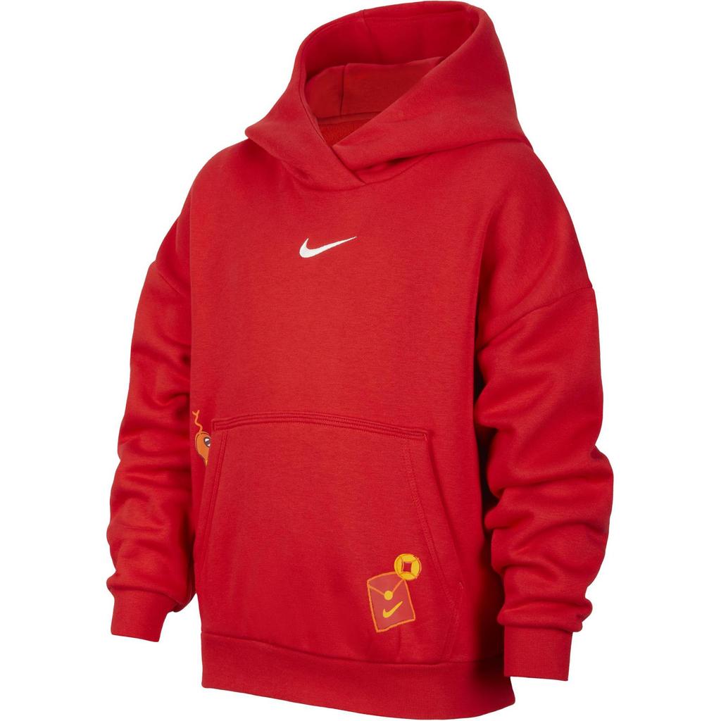 Nike Sportswear Club Snake Welcome Series Hooded Pullover Fleece Long Sleeve Kids Tops University-Red HV8956657