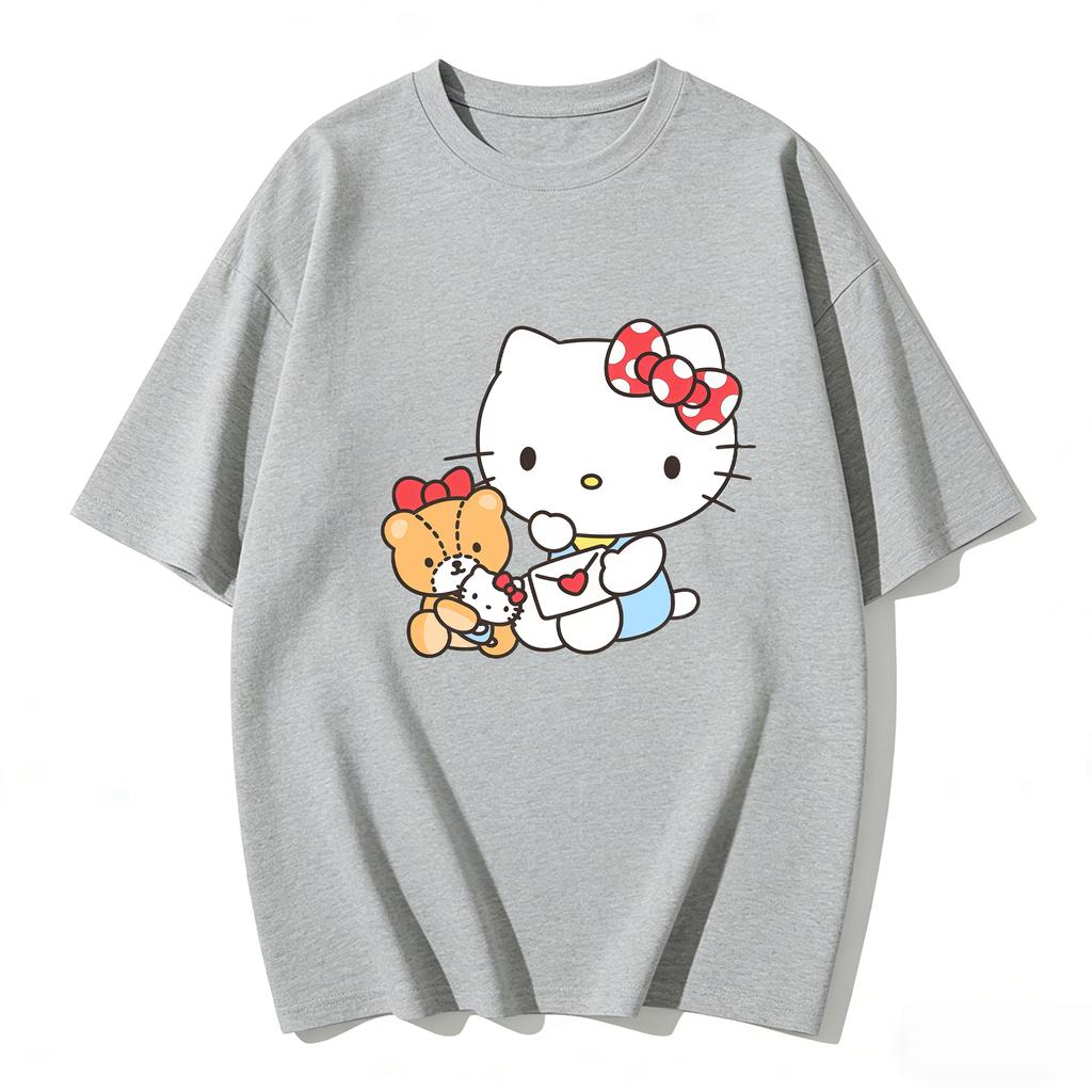 2026 Summer Hello Kitty Cartoon Printed Short Sleeve Pure Cotton Tshirts Womens Family Matching Outfits Tops Tee Trendy Y2k