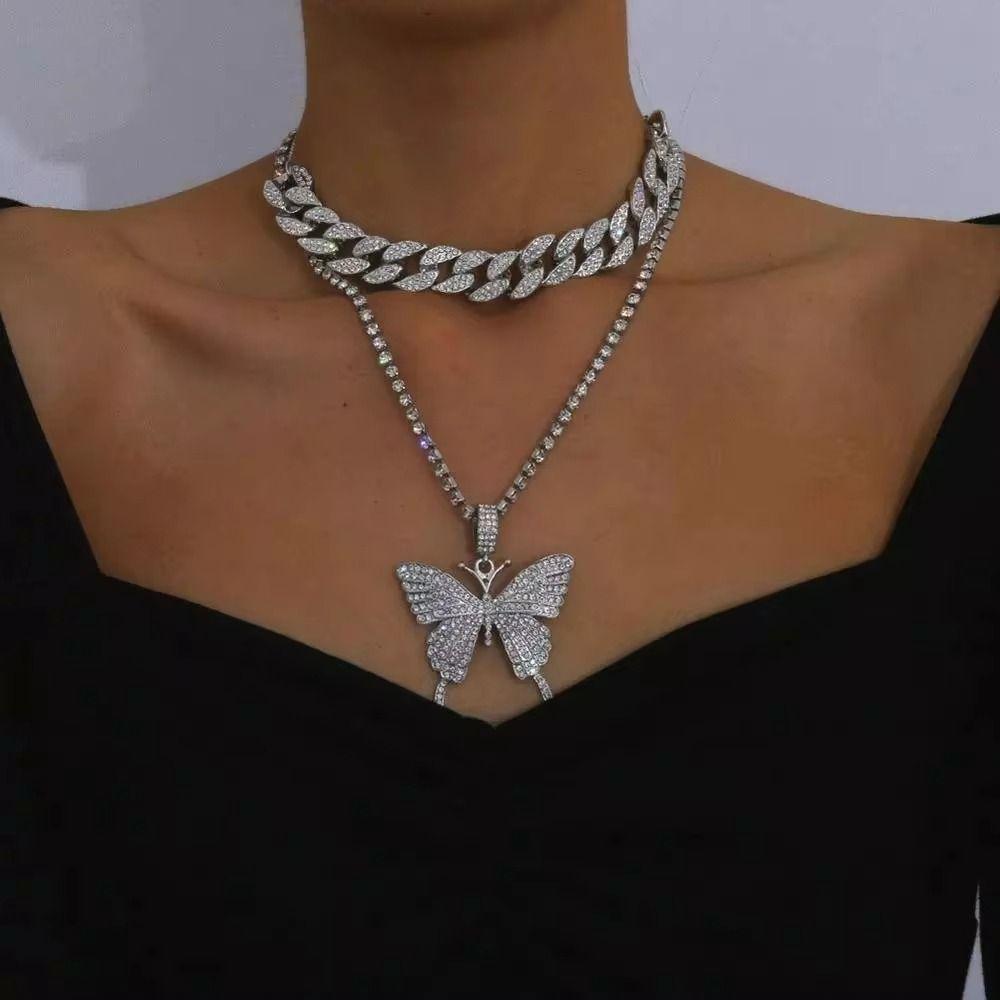 Big Butterfly Bling Necklace Trendy Fashion Collars Necklace Butterfly Pendant  Necklace for Women