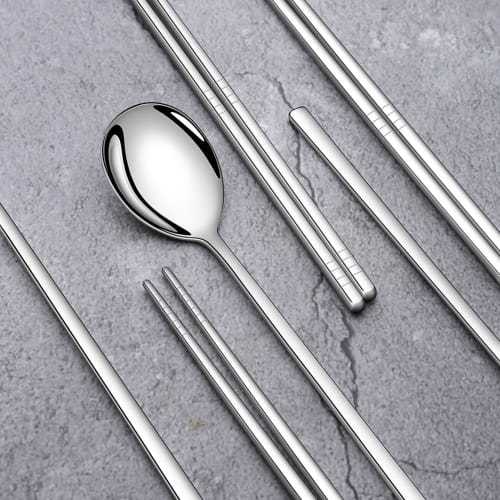 AOOSY 8-Piece Cutlery Set for 4 People, Spoon and Chopsticks, Dishwasher-Safe, Square-Shaped, Korean Style, Stainless Steel with a Mirror Finish and S