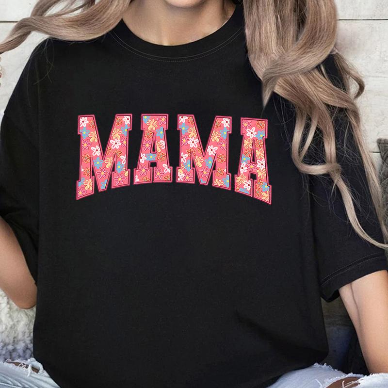 Leopard Lightning Mama Graphic T Shirts Cute Flower Bow Mom Life Vintage T Shirts New Mom Gift Wildflowers Mama Crewneck T-shirt