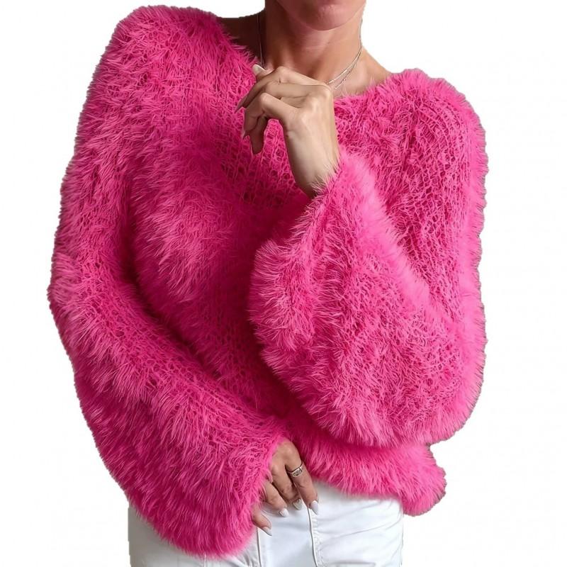 2026 Womens Oversized Round Neck Long Sleeve Knit Sweater In Pastel Colors Soft Casual Pullover