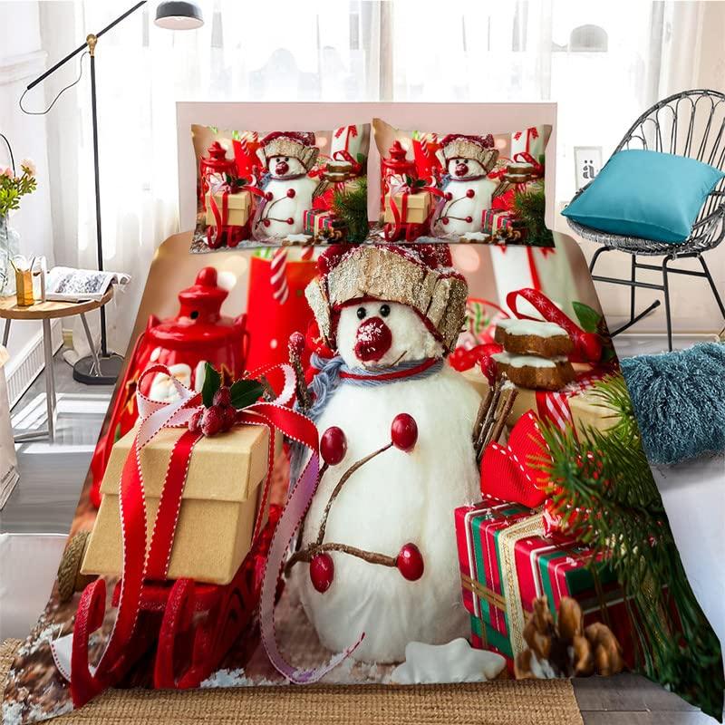Kids Cartoon Snowman King Queen Duvet Cover Winter Quilt Cover White Snowflake Christmas Bedding Set Polyester Comforter Cover
