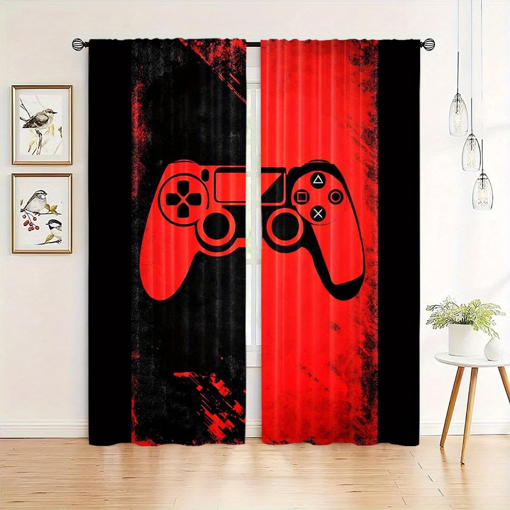 Polyester Gaming Controller Curtains 2pcs Flame Design Rod Pocket Drapes for Bedroom Living Room Durable Gamepad Theme Window