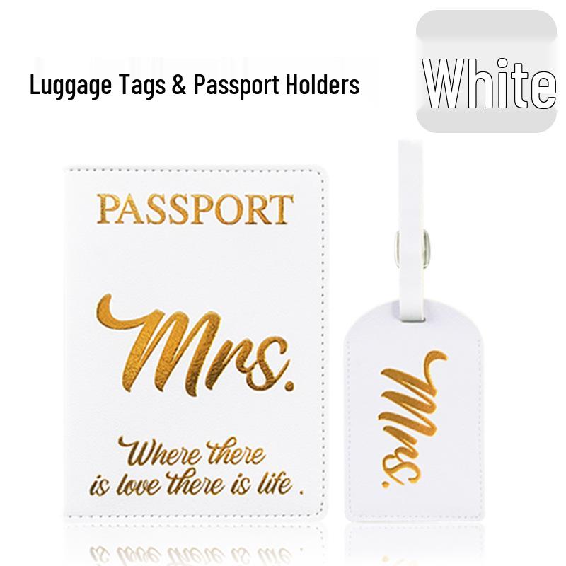 

Mr. and Ms. PU Leather Passport Bag with Lanyard, Card Slot & Luggage Tag for Cross-Border Wedding Travel