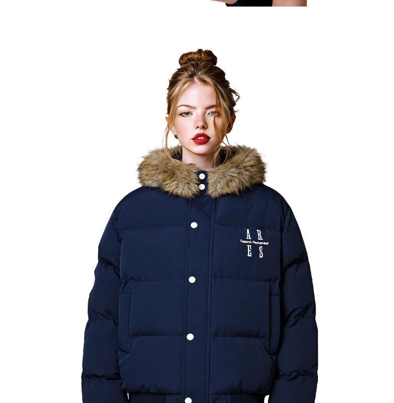 ARES Retro Embroidered Men's Winter Coat with Detachable Fur Collar