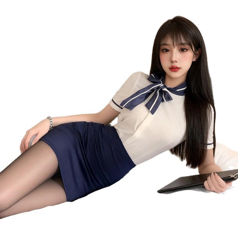 Sexy hip skirt pure desire tight and thin flight attendant uniform female free role-playing uniform live stream suit