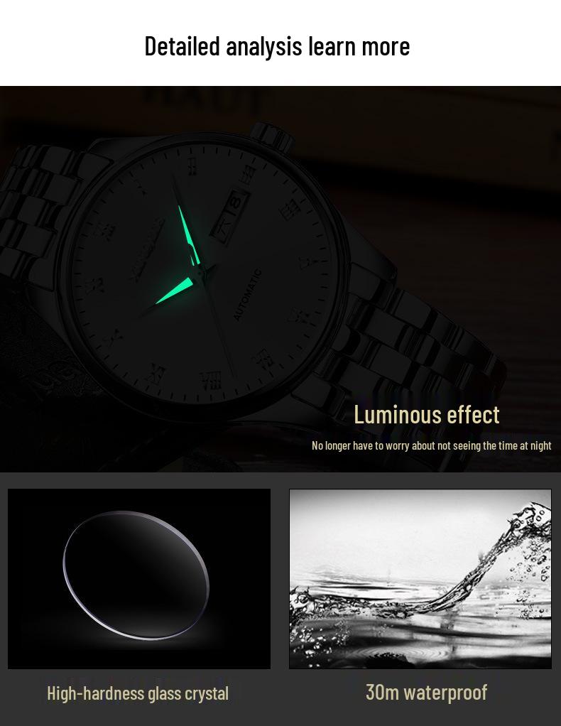 Men's Minimalist Roman Dial Waterproof Stainless Steel Wristwatch with Date, Day, and Luminous Features for All Ages.