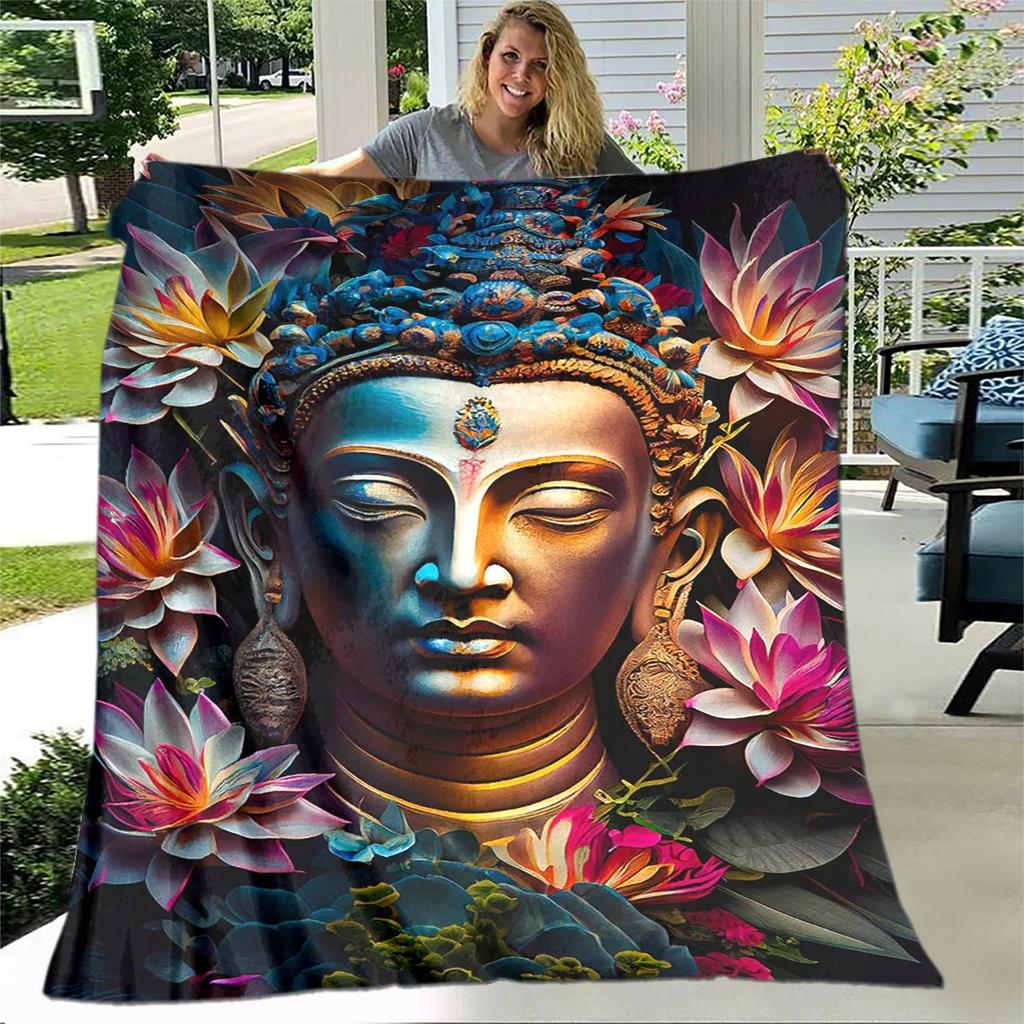 Buddha Sakyamuni Buddhisme Tro Religion Blødt Plys Tæppe, Flanel Tæppe Kastetæppe til Stue Soveværelse Seng Sofa Bed