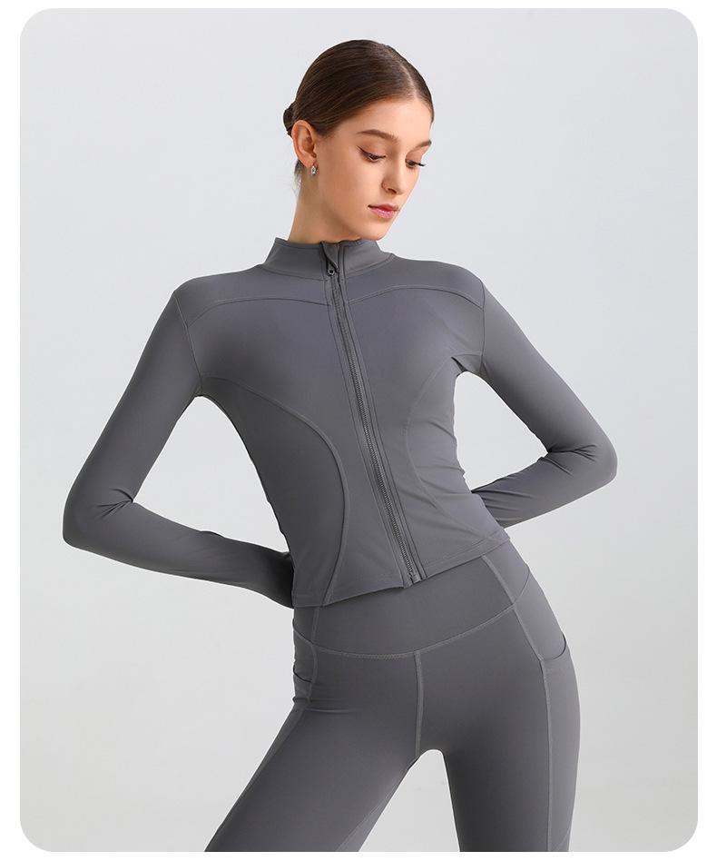 European & American Zipper Yoga Jacket - Quick-Drying, Slimming, Long Sleeve Fitness Top for Women