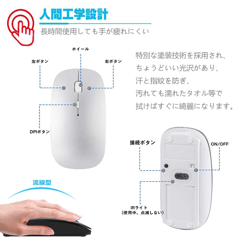 Rechargeable Bluetooth Wireless 3DPI High Compatible with and TELEC Certified Type-C Mouse, Quiet, Slim, Compact, Mouse, Mode, Precision,