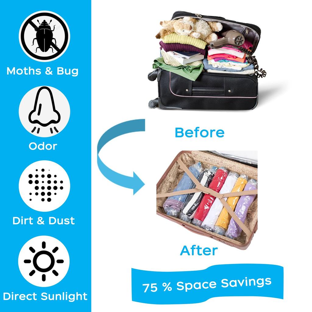 Multiple Sizes Vacuum Storage Bags Hand Roll Durable Space Saver Bags For Clothes Clothing Travel Accessories Suitcase Organizer