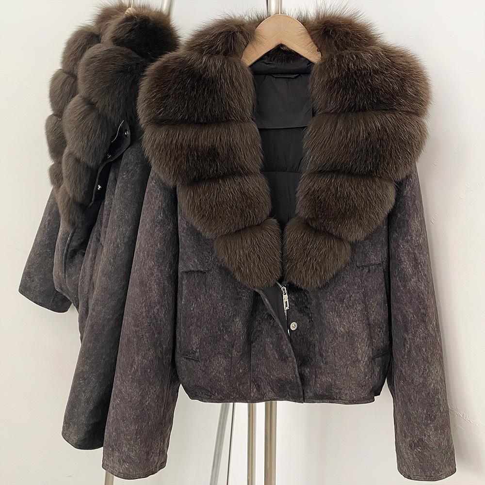 Autumn and winter natural real removable fox fur collar jacket new daily versatile commuter style duck down jacket women